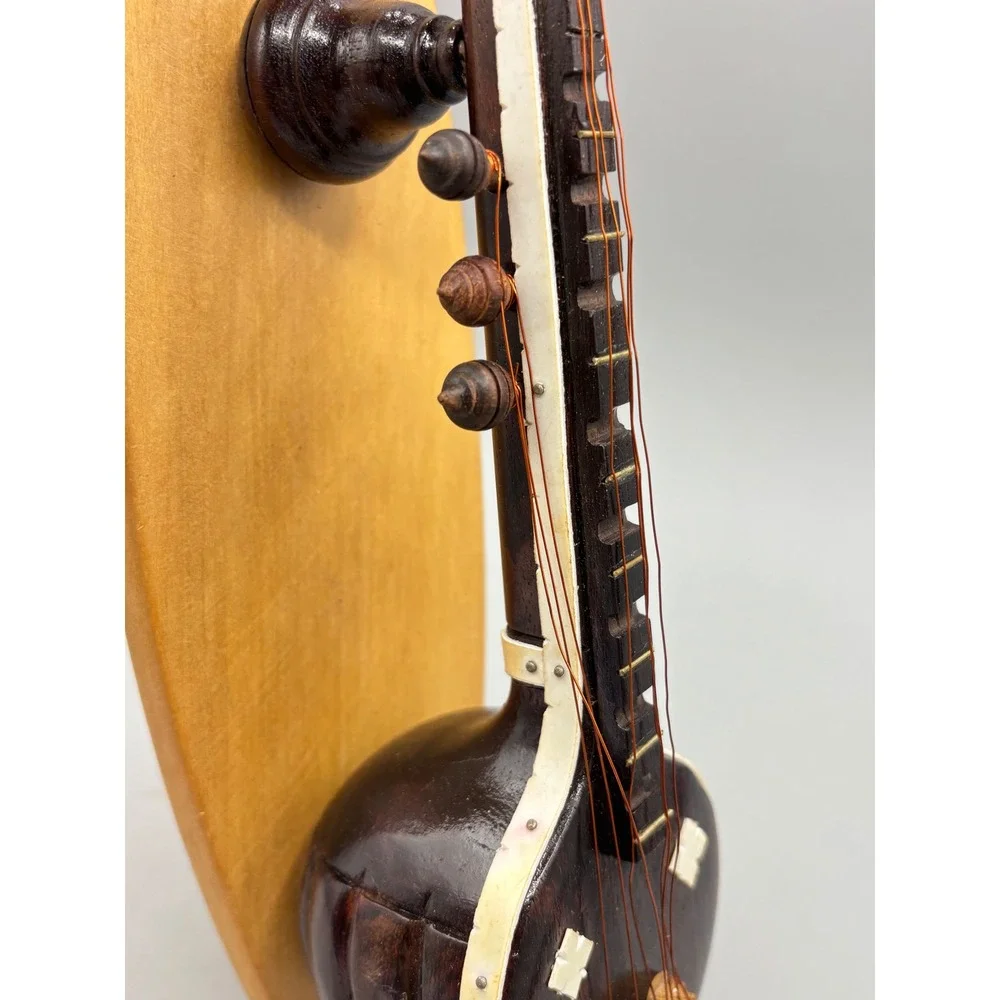 Vintage Miniature Sitar Model Handcrafted Wood Asian Musical Instrument Decor